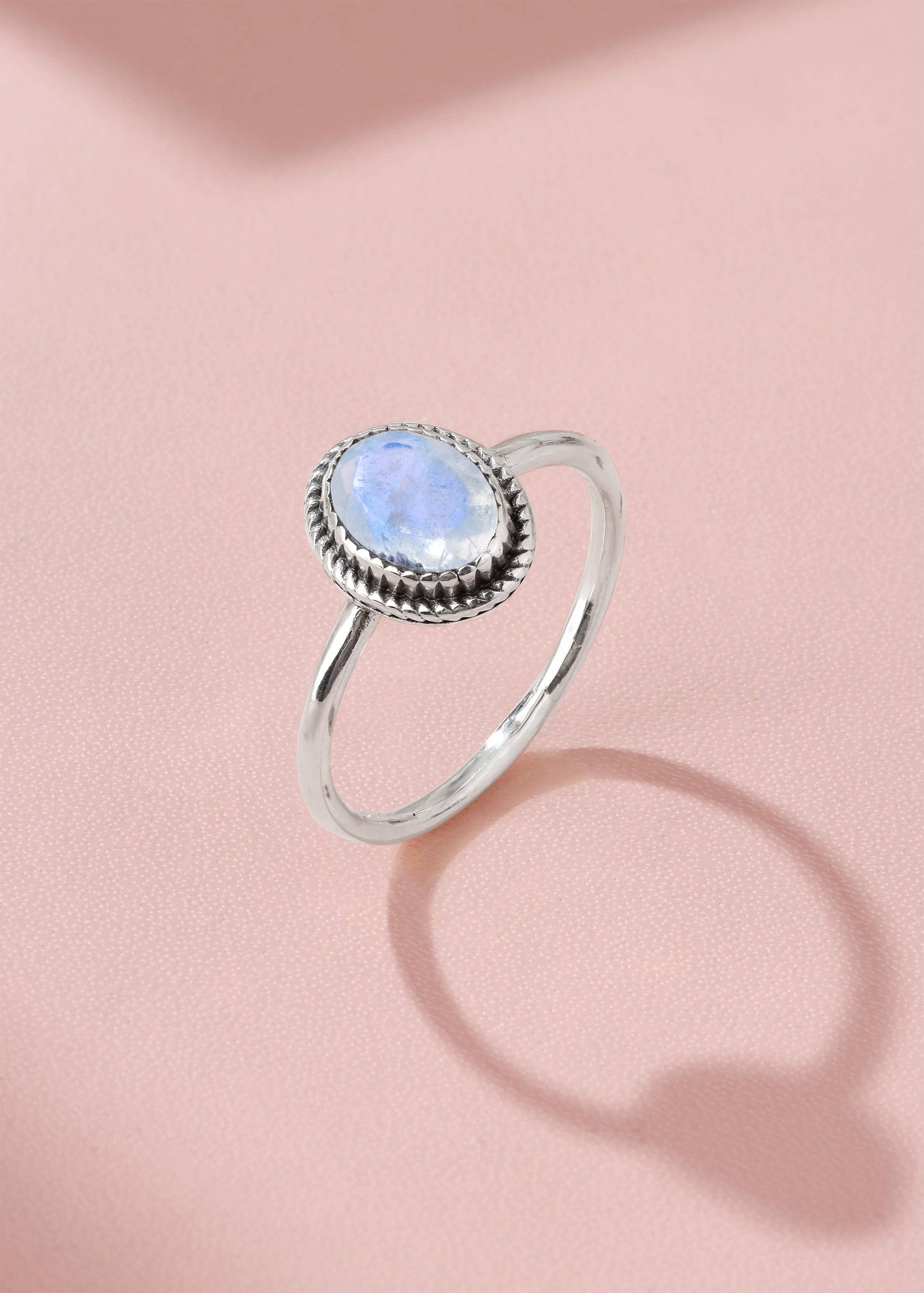 925 Silver Lunar Halo Rainbow Moonstone Ring