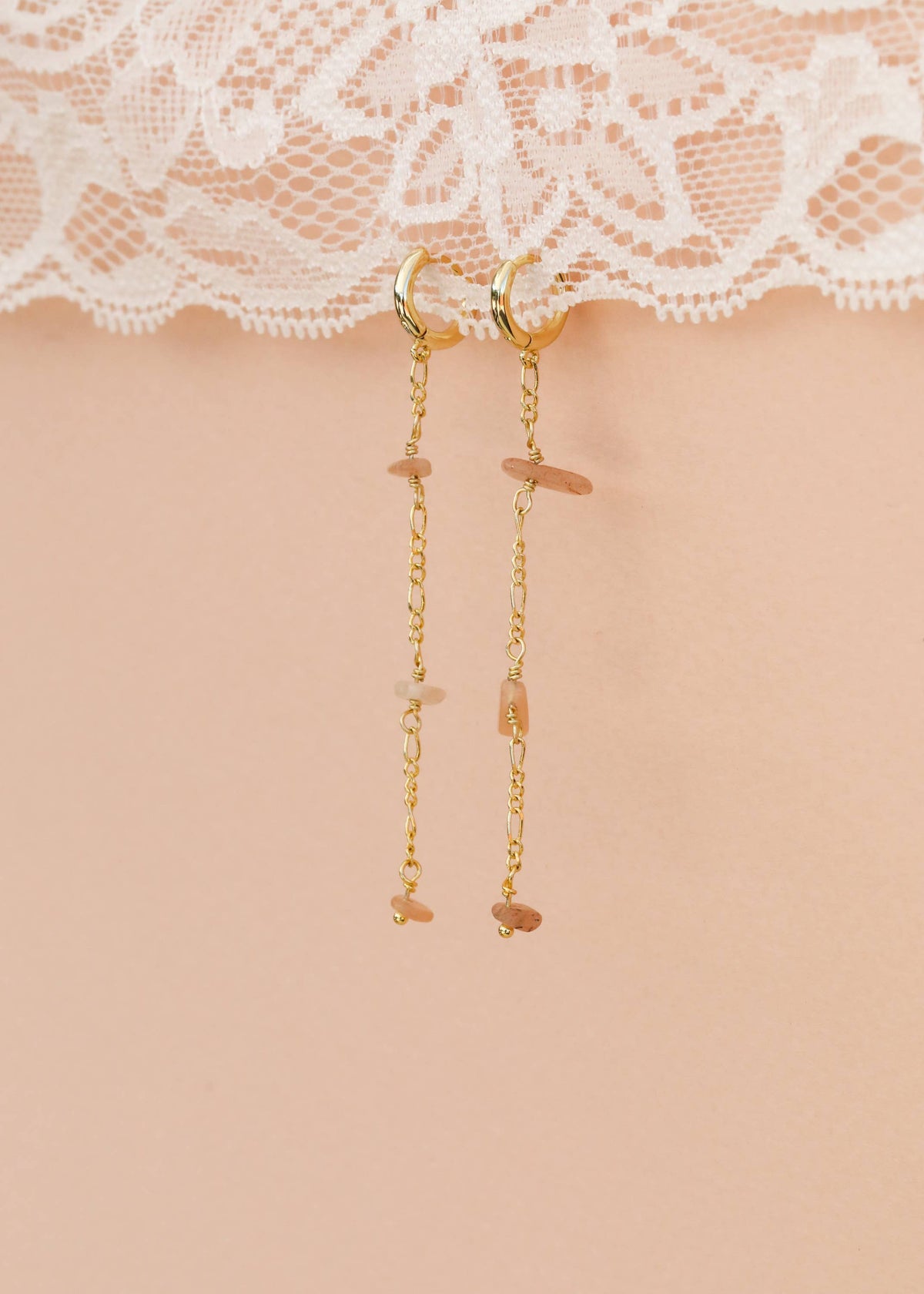 Chain Drop Earring - Peach Moonstone