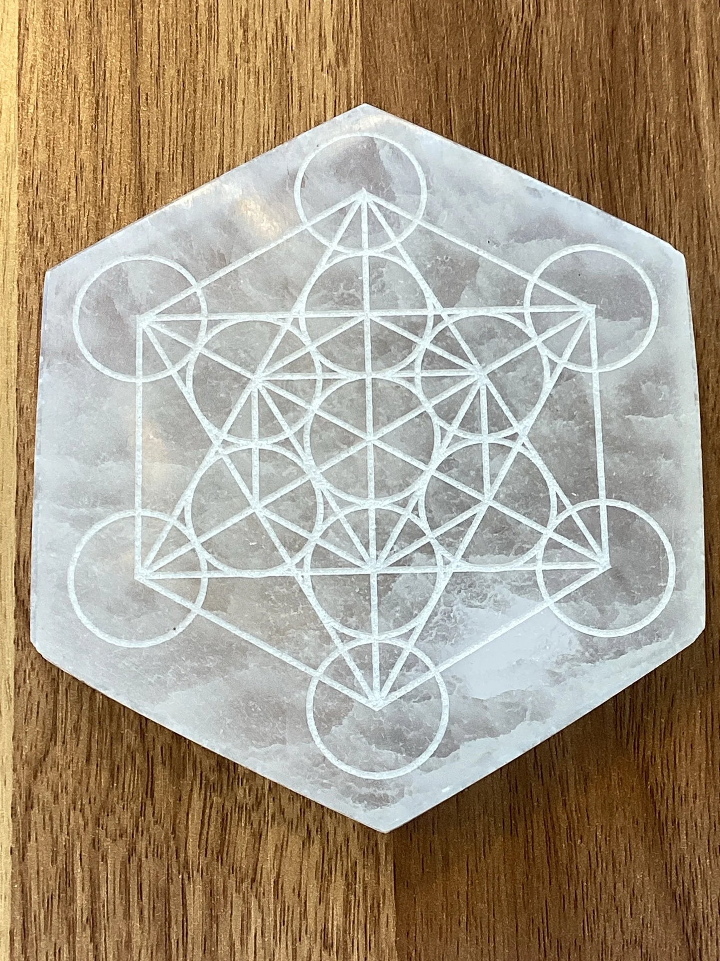 Metatron’s Cube Etched Selenite Hexagon
