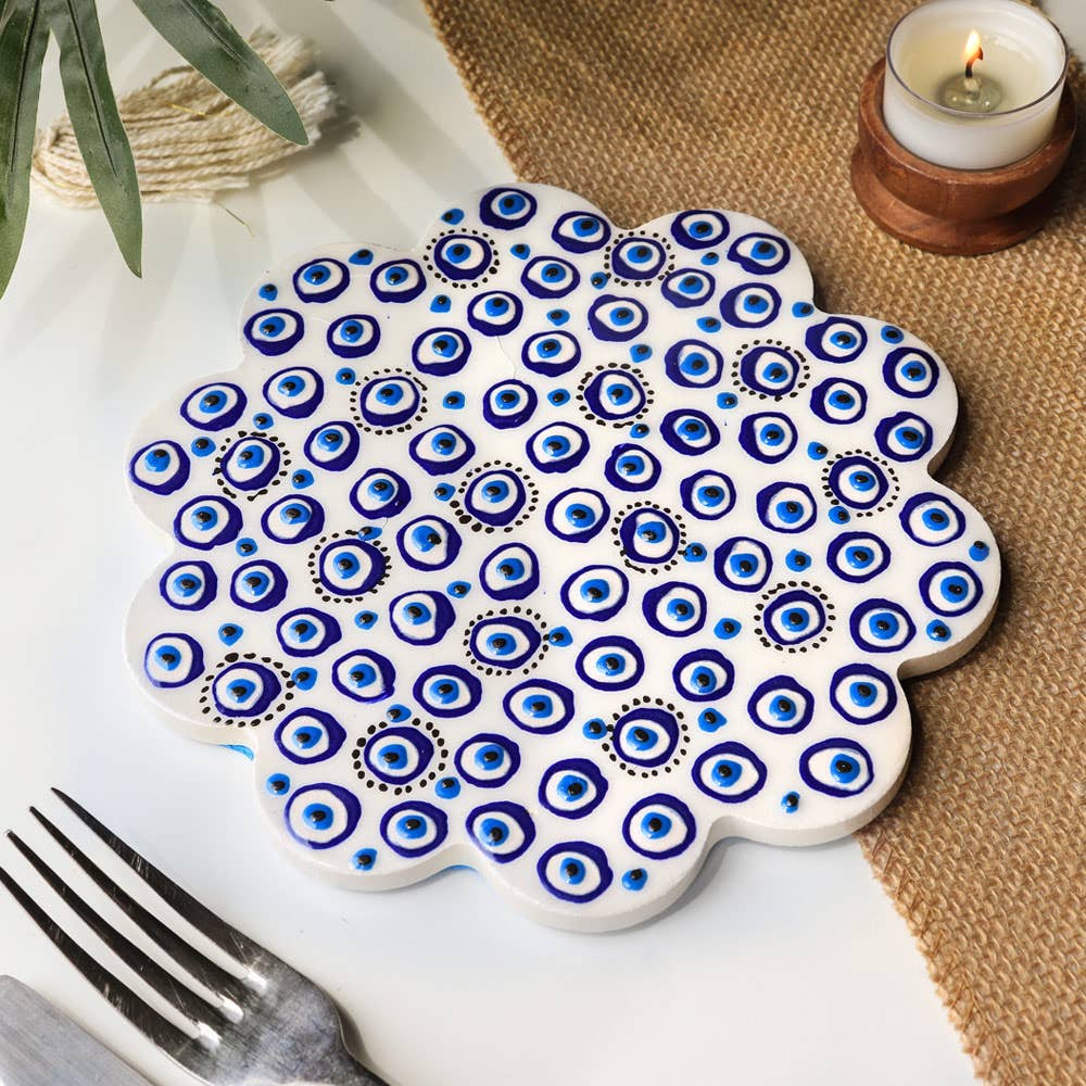 Hand Painted Evil Eye Ceramic Large Coaster