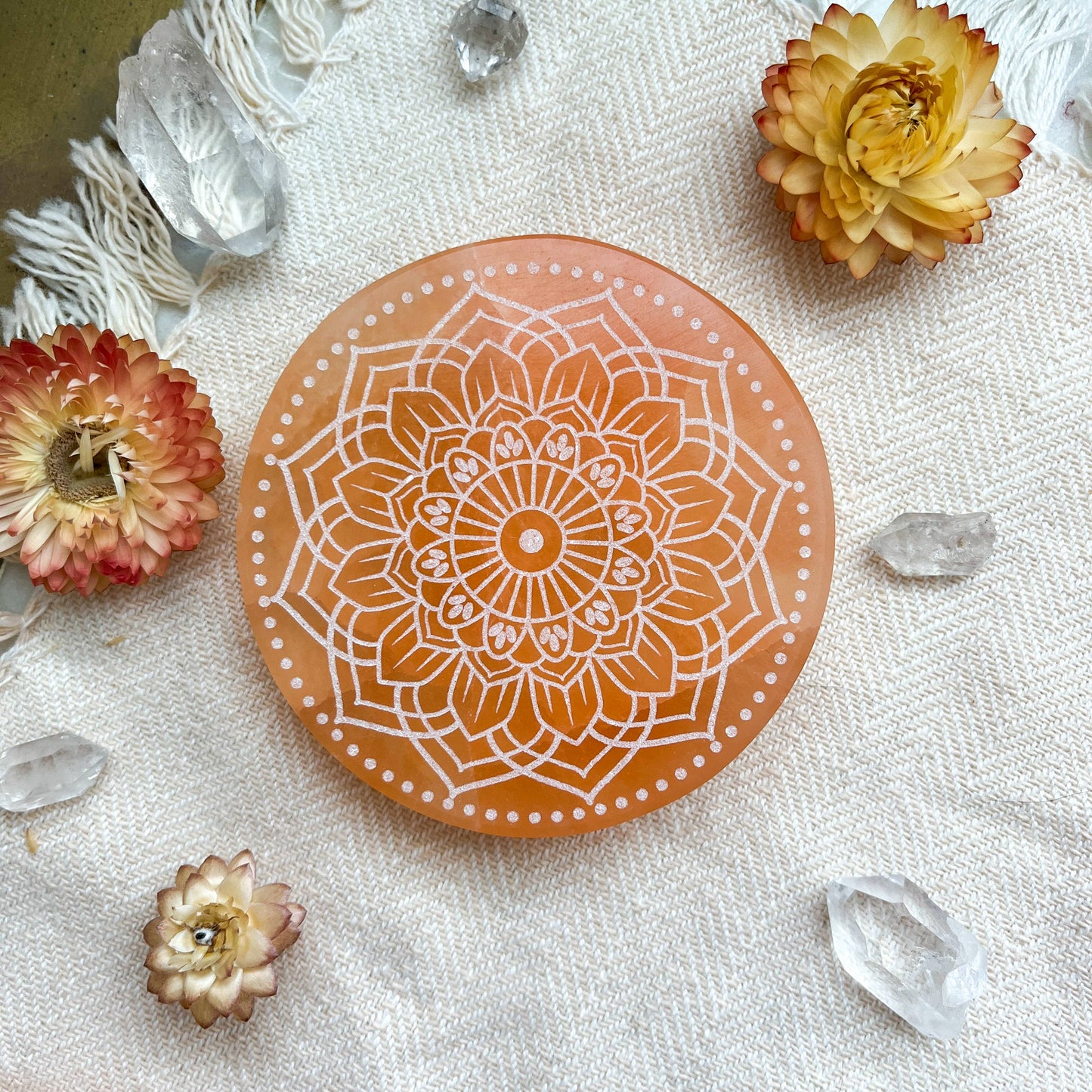 PEACH Selenite Crystal Charging Plate