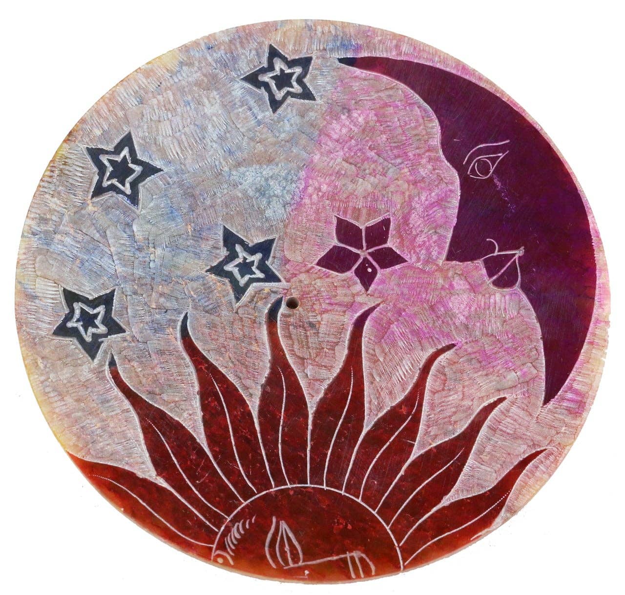 Round Soapstone Incense Burner - Sun & Moon