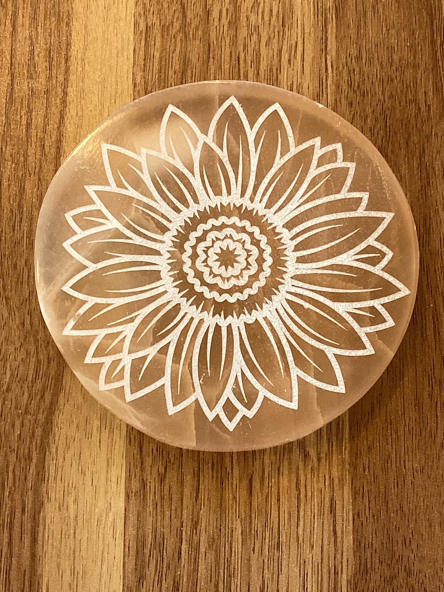 Etched Light Peach Selenite Sunflower