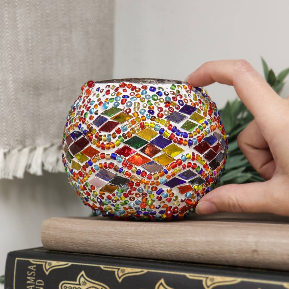 Mosaic Handmade Candle Holder (Multicolor Waves)