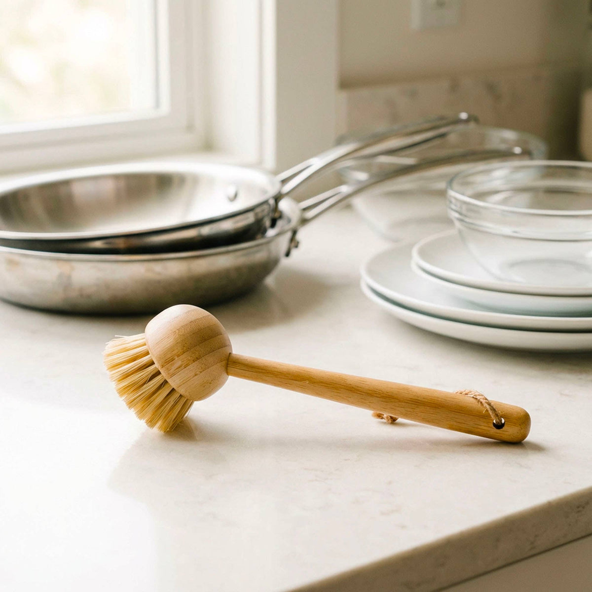 Bamboo Kitchen Dish Scrubber With Handle