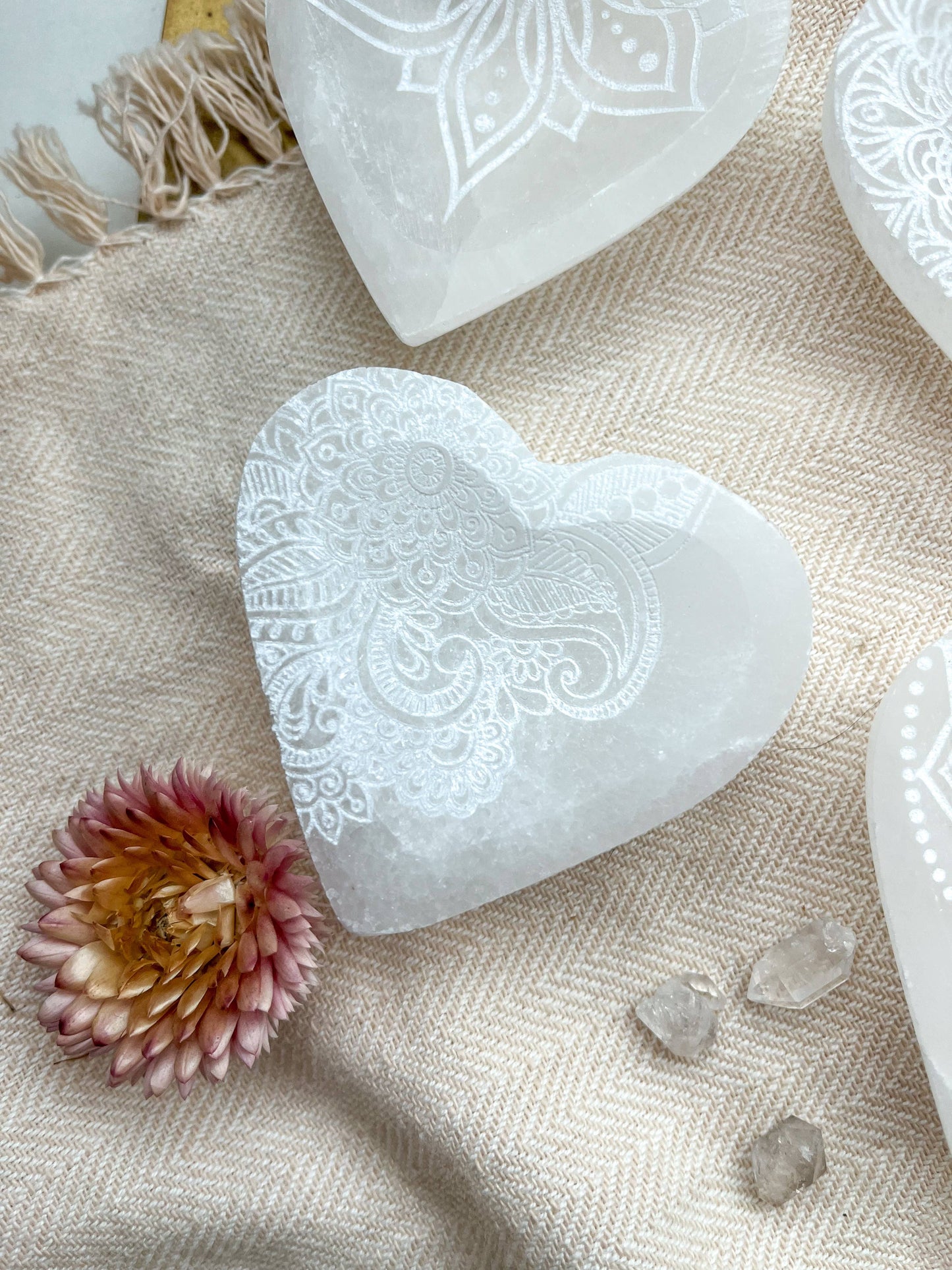 Henna Heart Selenite Crystal Dish Bowl