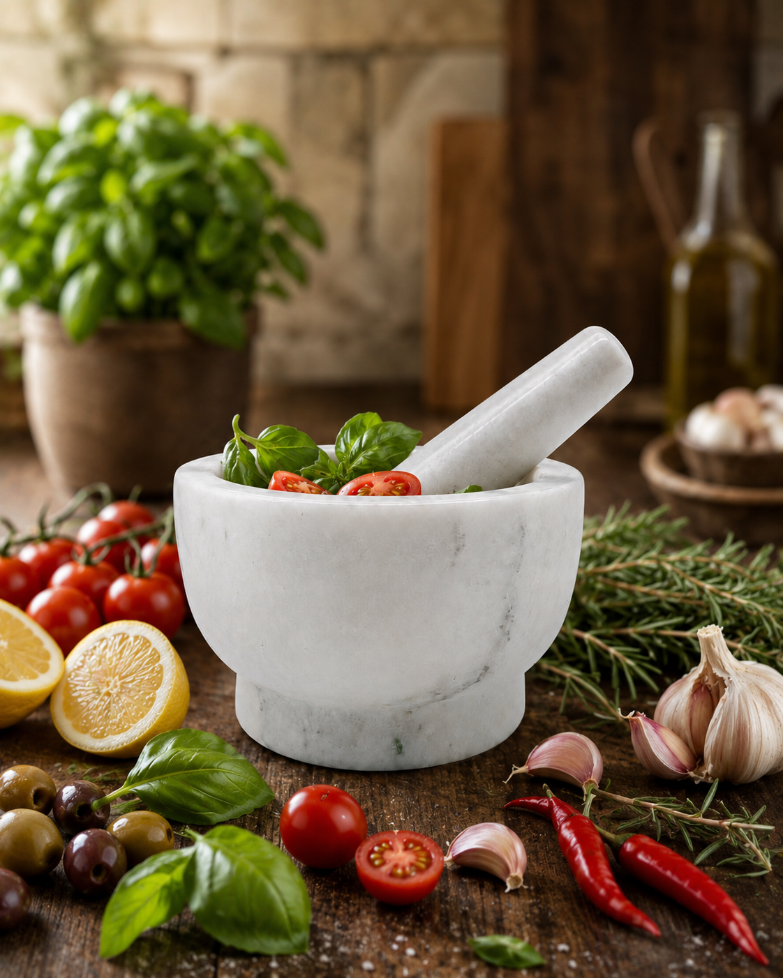 Marble Mortar Pestle 7"