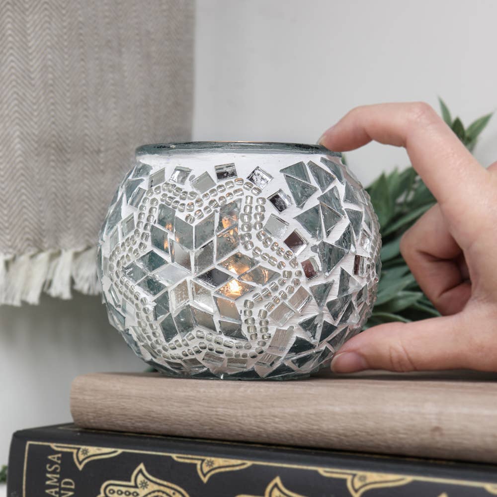 Mosaic Handmade Candle Holder (Wedding White)
