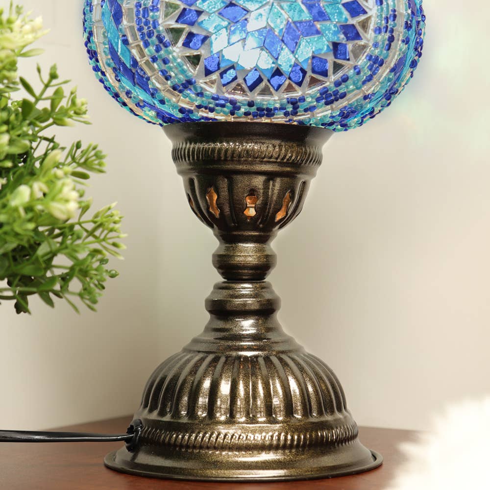 Table Lamp with Handmade Blue Mosaic Glass