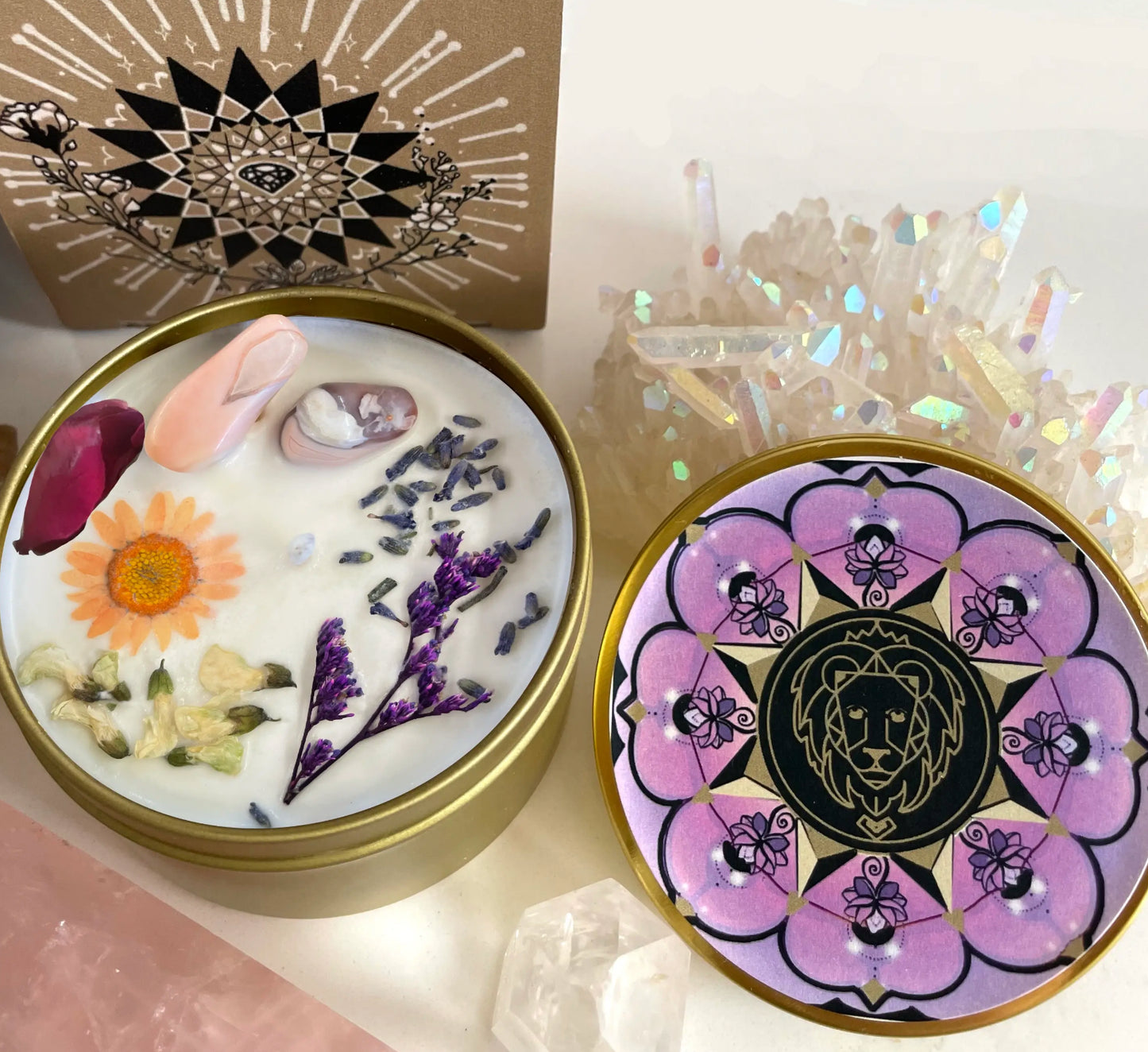 Leo Crystal Candle, Zodiac Candle w/ Gemstones + Herbs