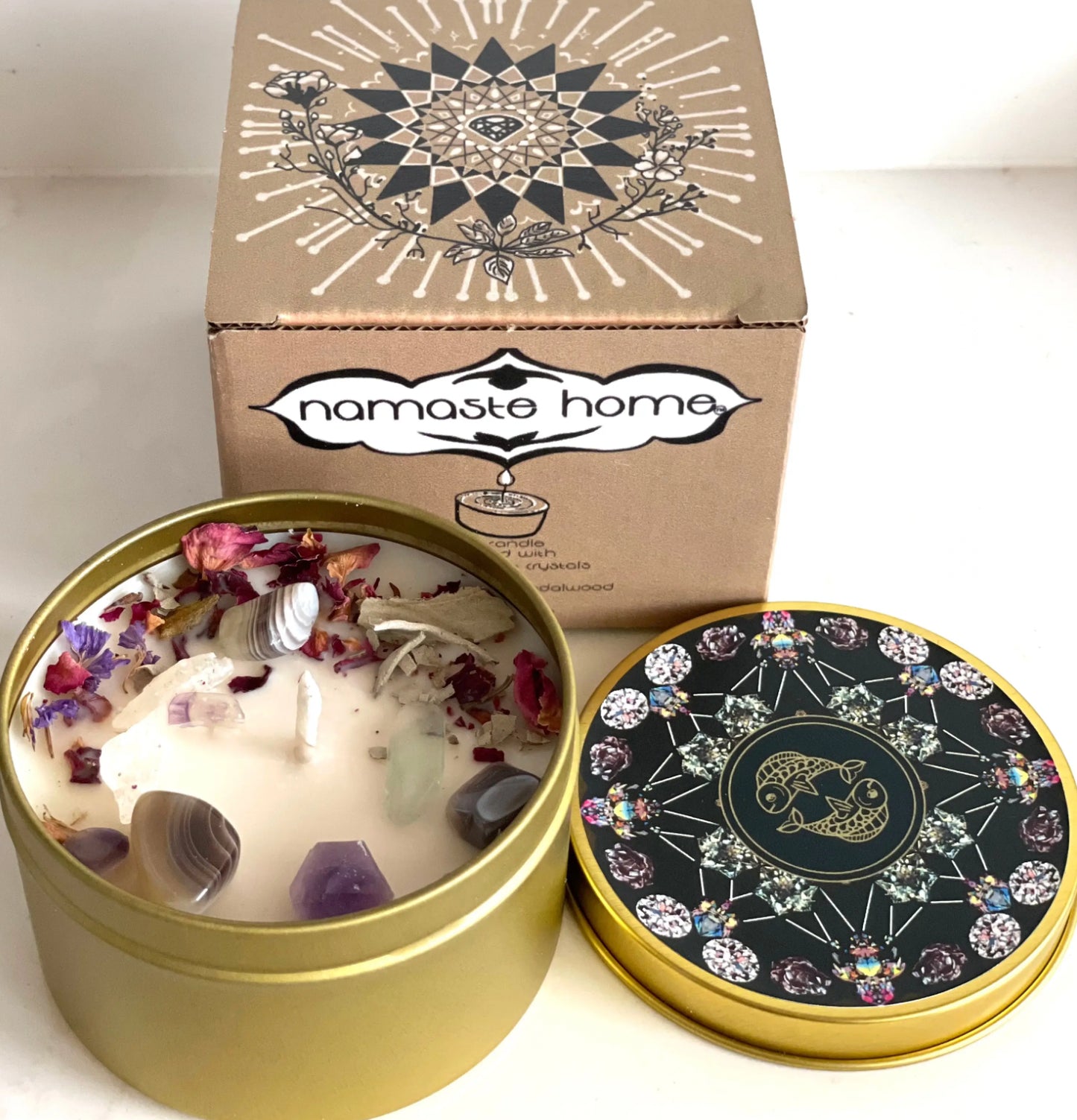 Pisces Crystal Candle, Zodiac Candle w/ Gemstones + Herbs