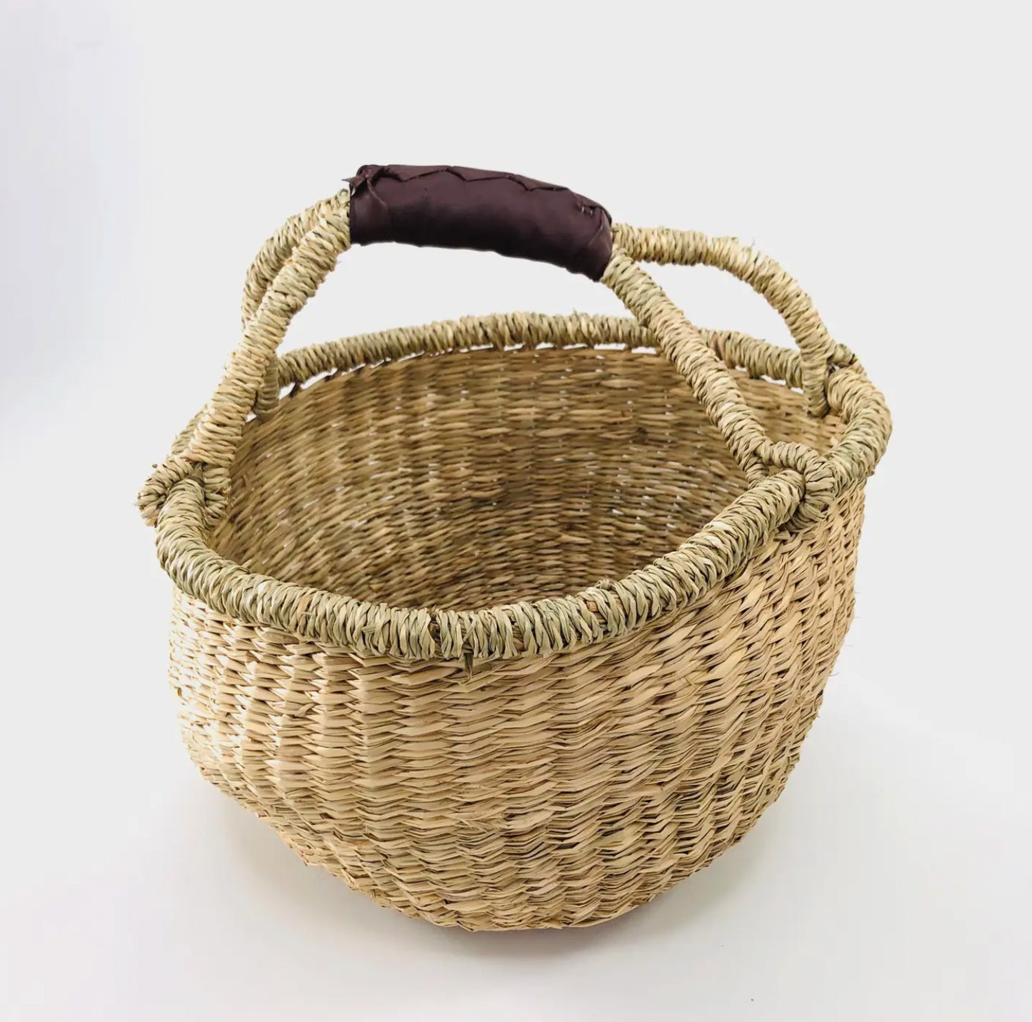 Handmade Handwoven Natural Seagrass Boho Bolga Basket