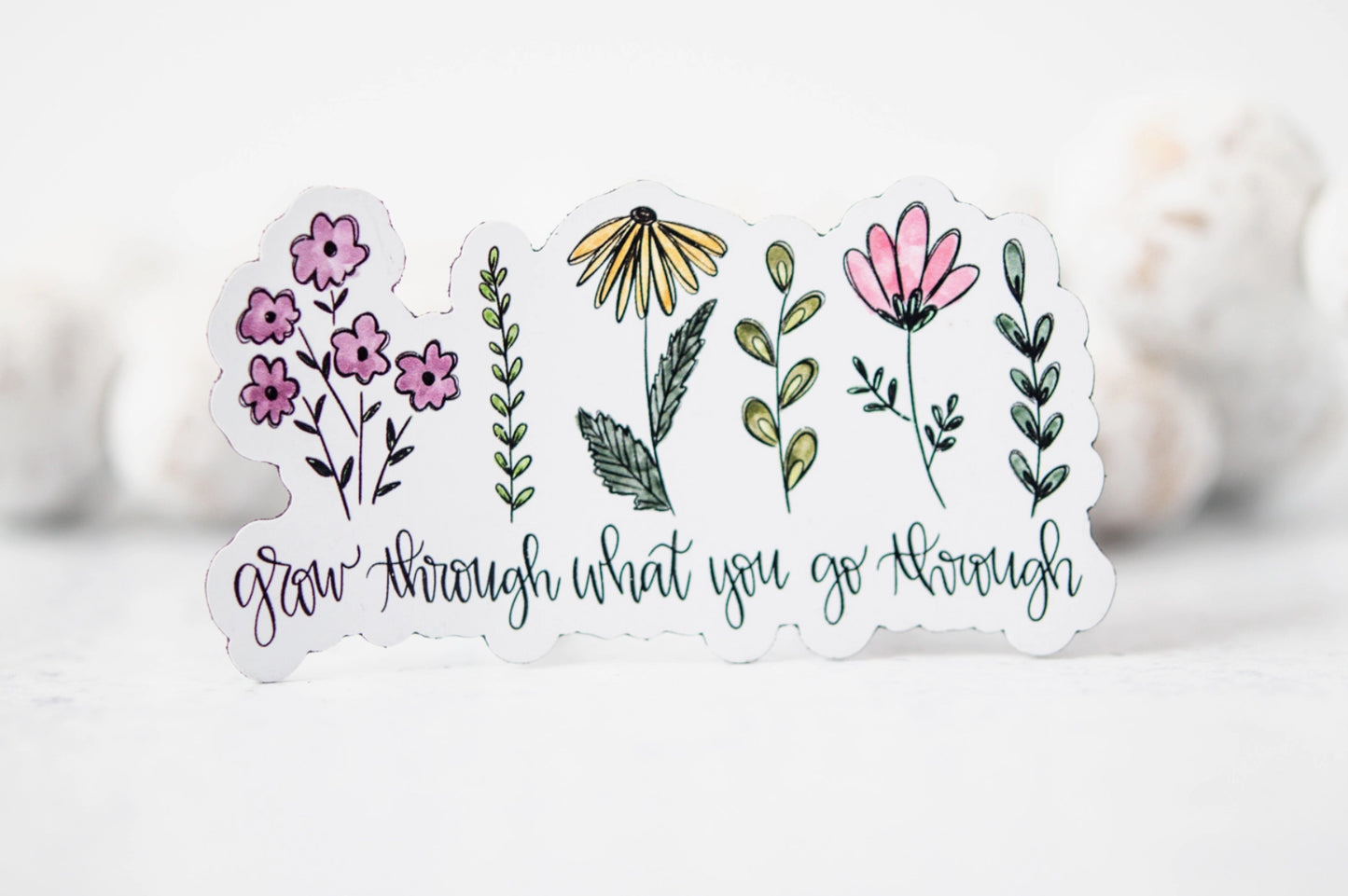Grow Through What You Go Through, Floral 3"x3" Magnet