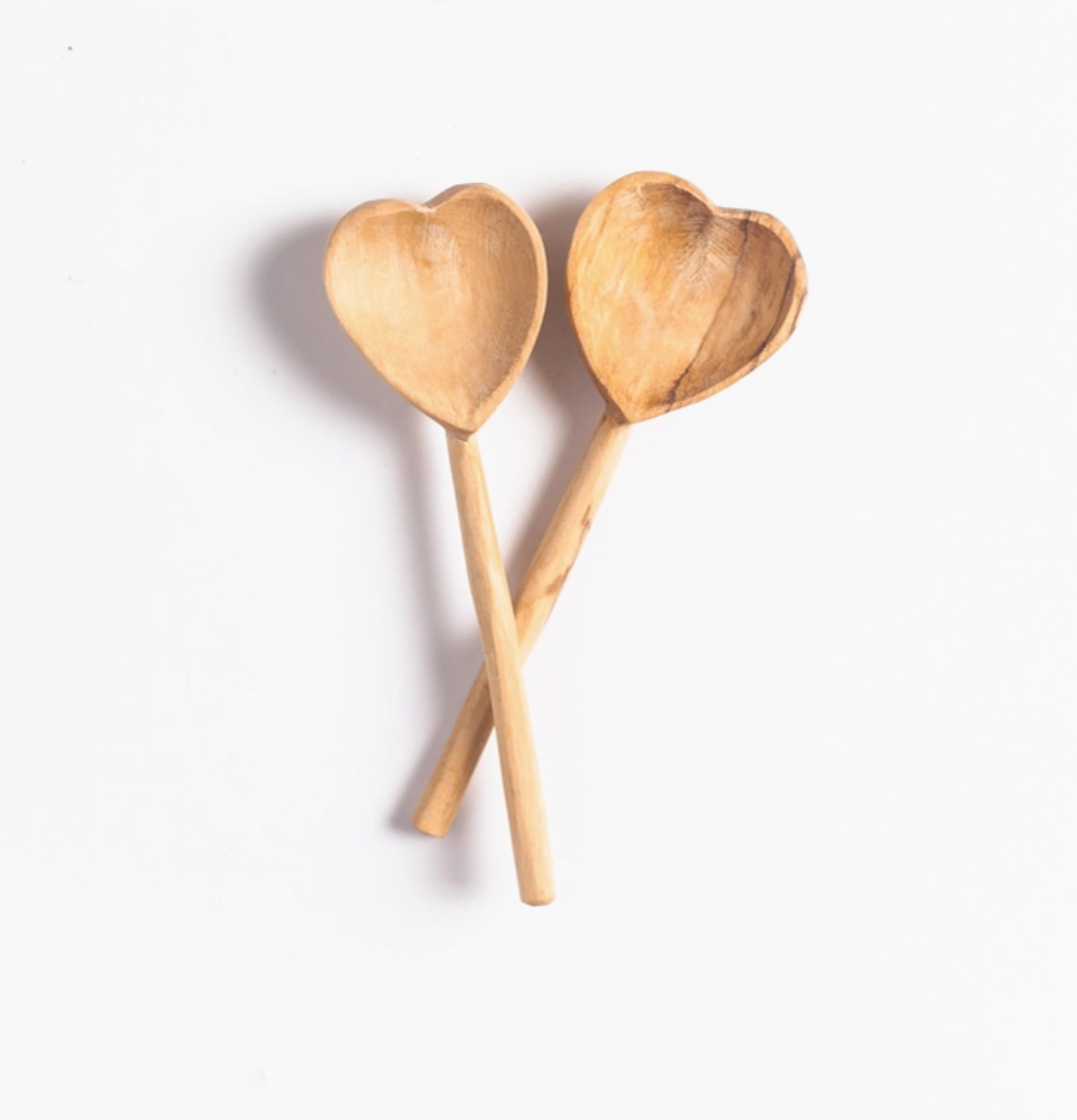 Olive Wood Heart Spoon Set