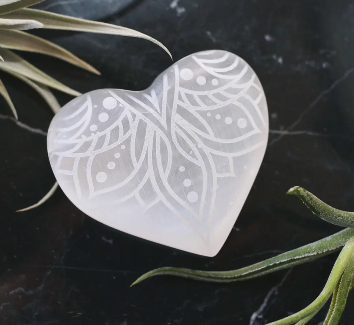 Etched Selenite Heart