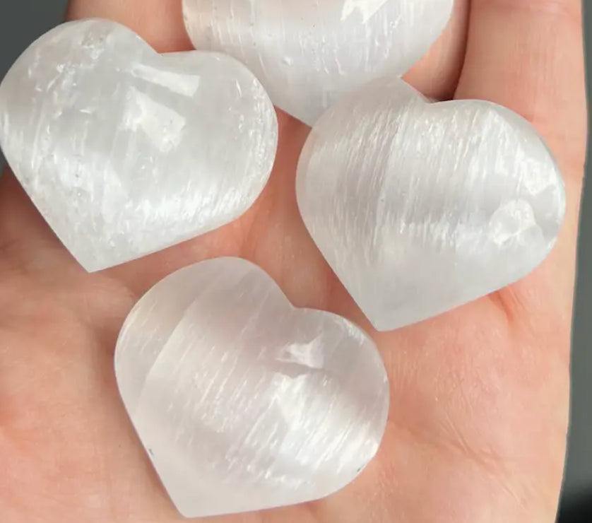 Mini Selenite Heart Crystal Carving
