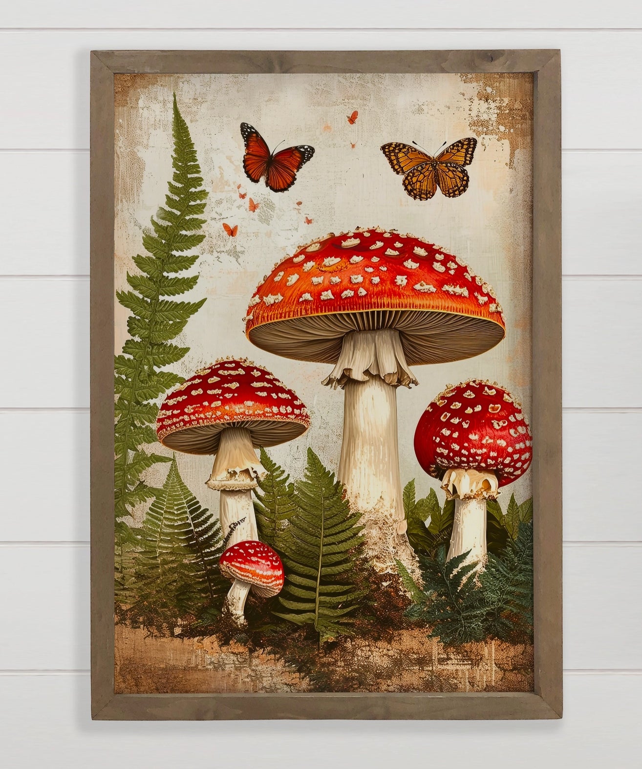 Mushroom and Ferns - Nature Canvas Art - Wood Art Wall Decor