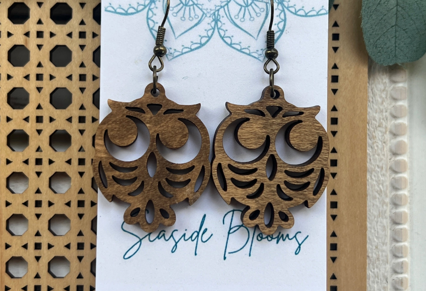 Owl Natural Maple Wood Earrings