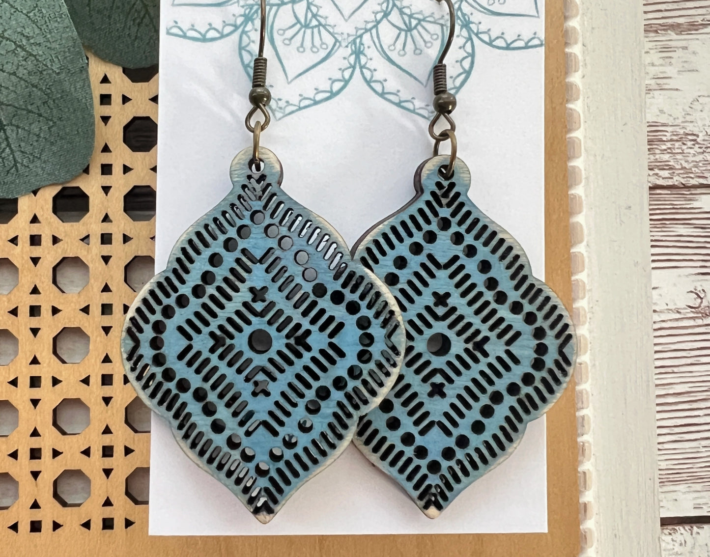 Boho Hand Painted Lightweight Maple Wood Earrings