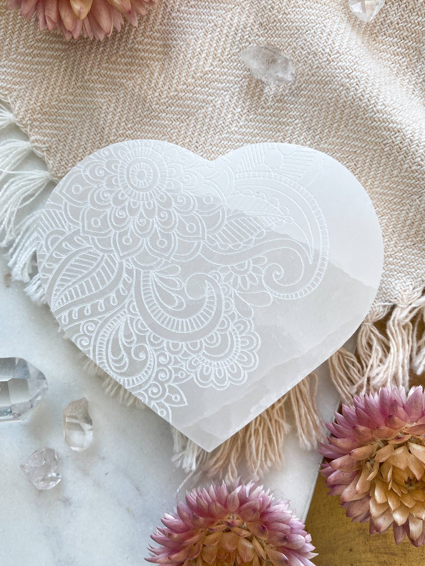 Henna Heart Selenite Crystal Charging Plate