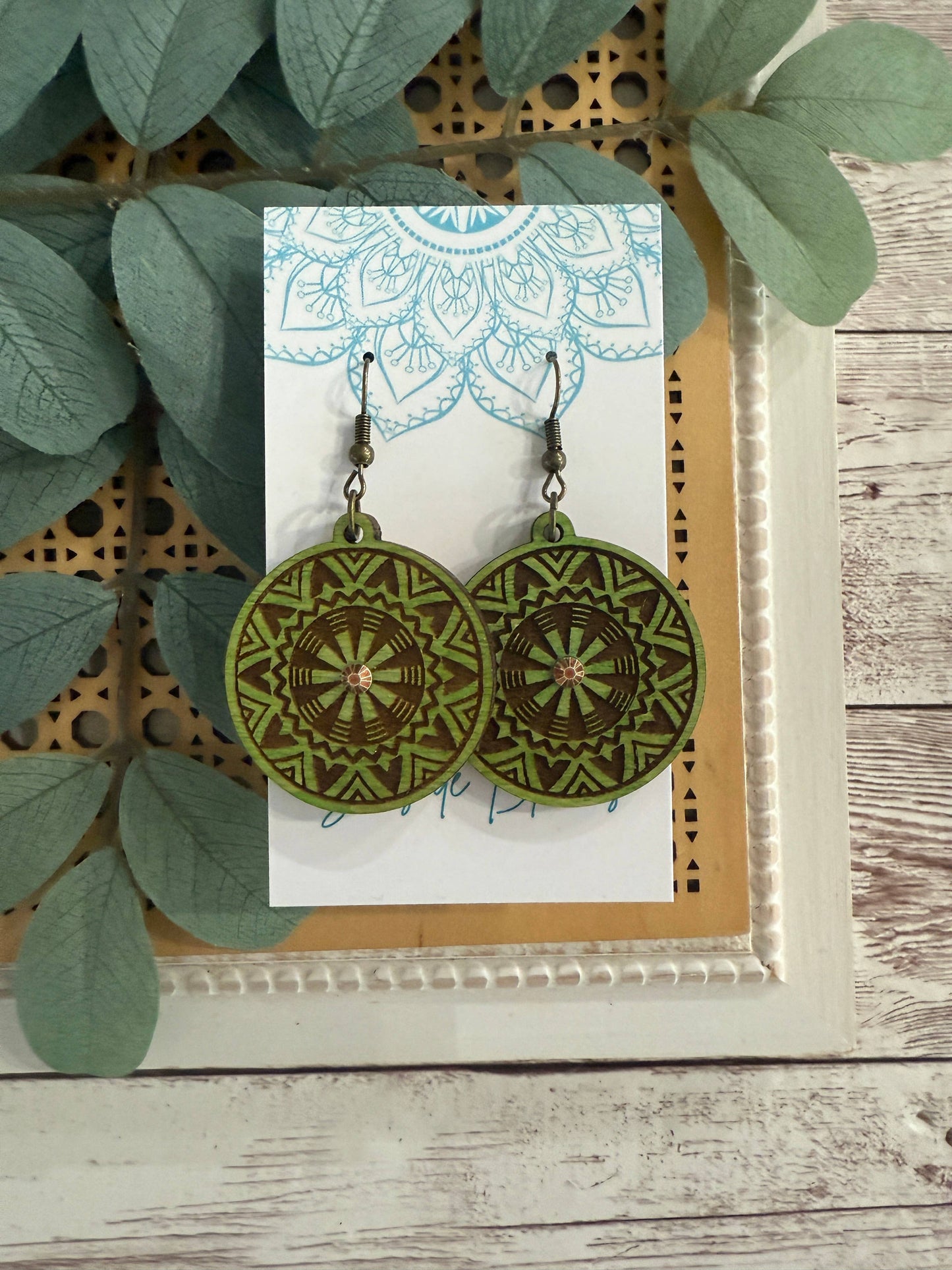 Maple Wood Earrings Green and Brown
