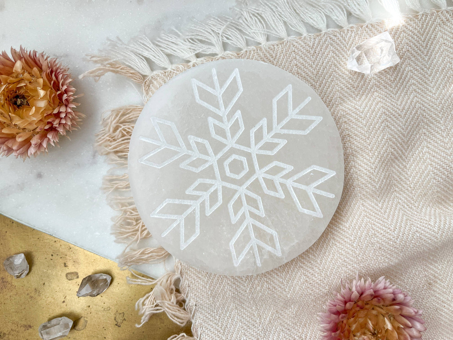 "Snowflake" Selenite Crystal Charging Plate