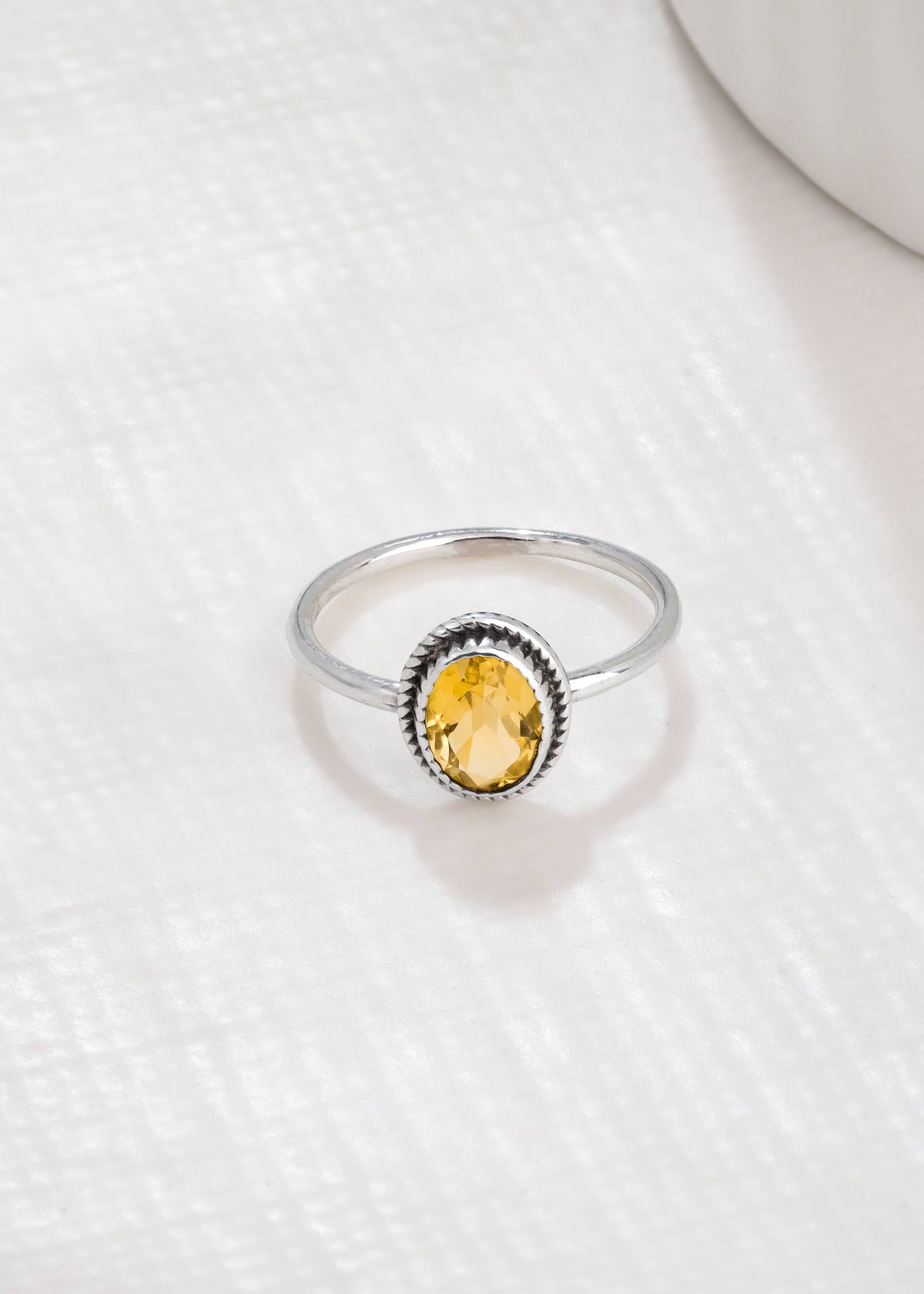 Solar Bloom Textured Halo Citrine Ring