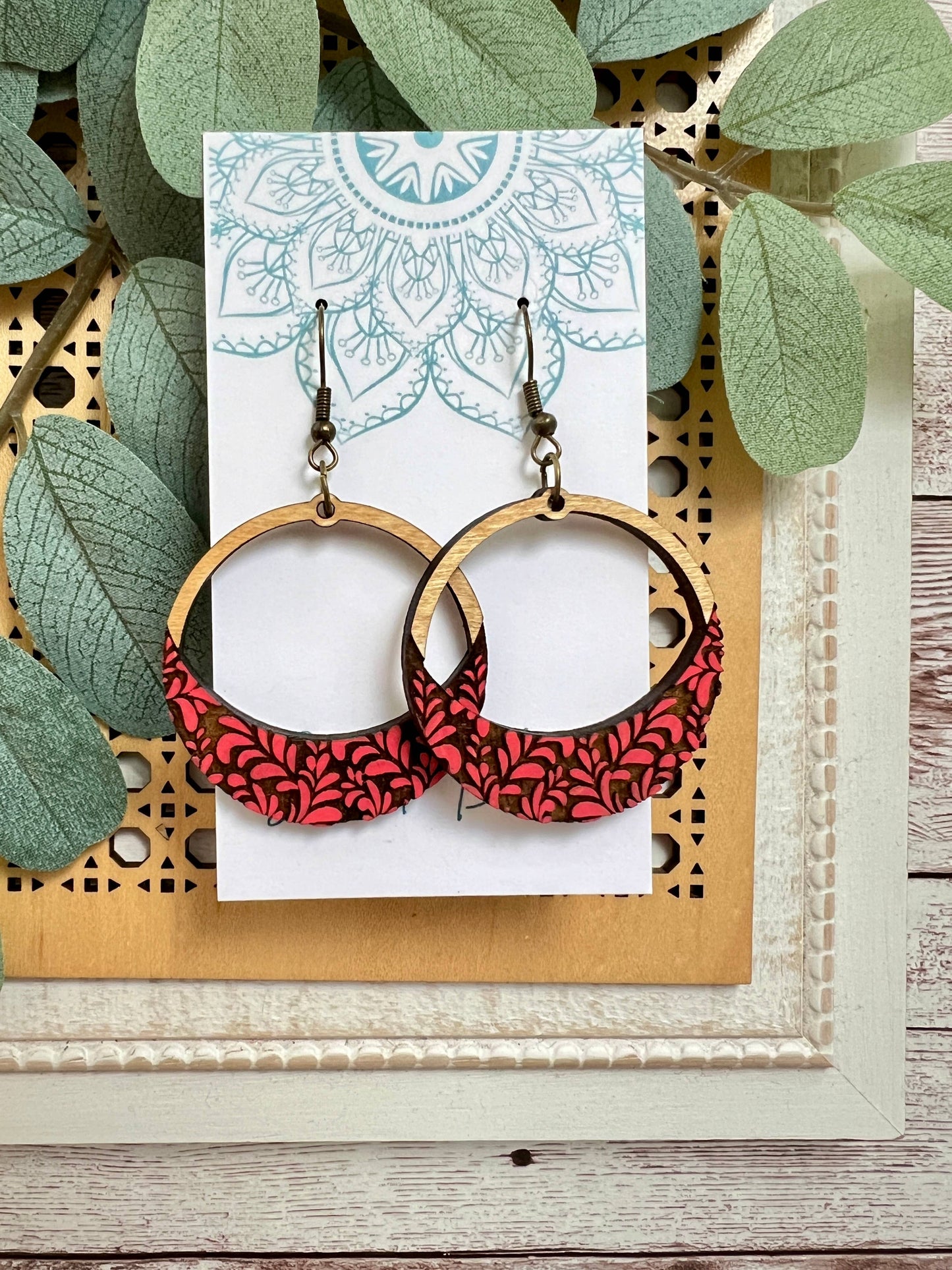 Wood Red Hoop Earrings