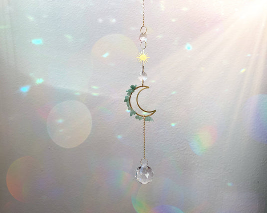Moon Green Aventurine Crystal Suncatcher Rainbow Prism