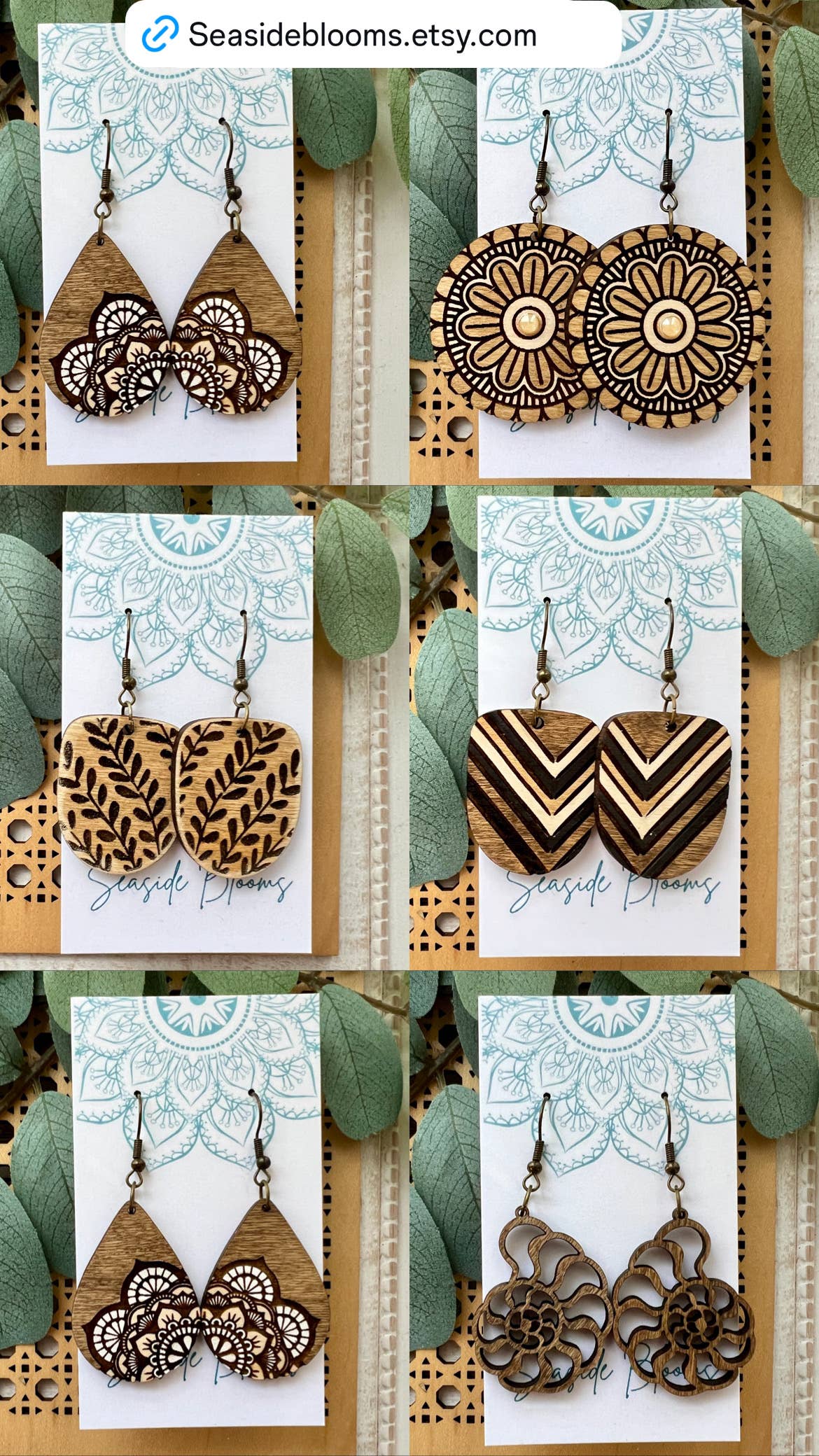 Maple Wood Earrings Yellow and Orange Flower