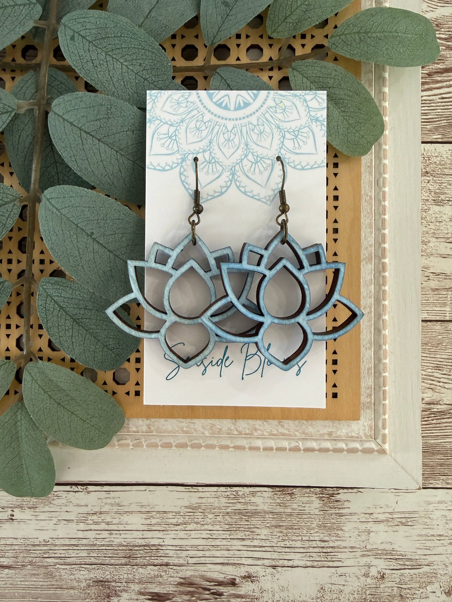 Maple Wood Earrings- Blue