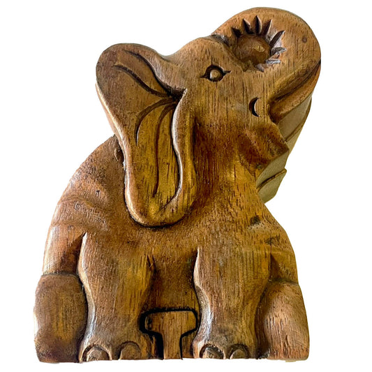 Elephant Carved Wooden Puzzle Box