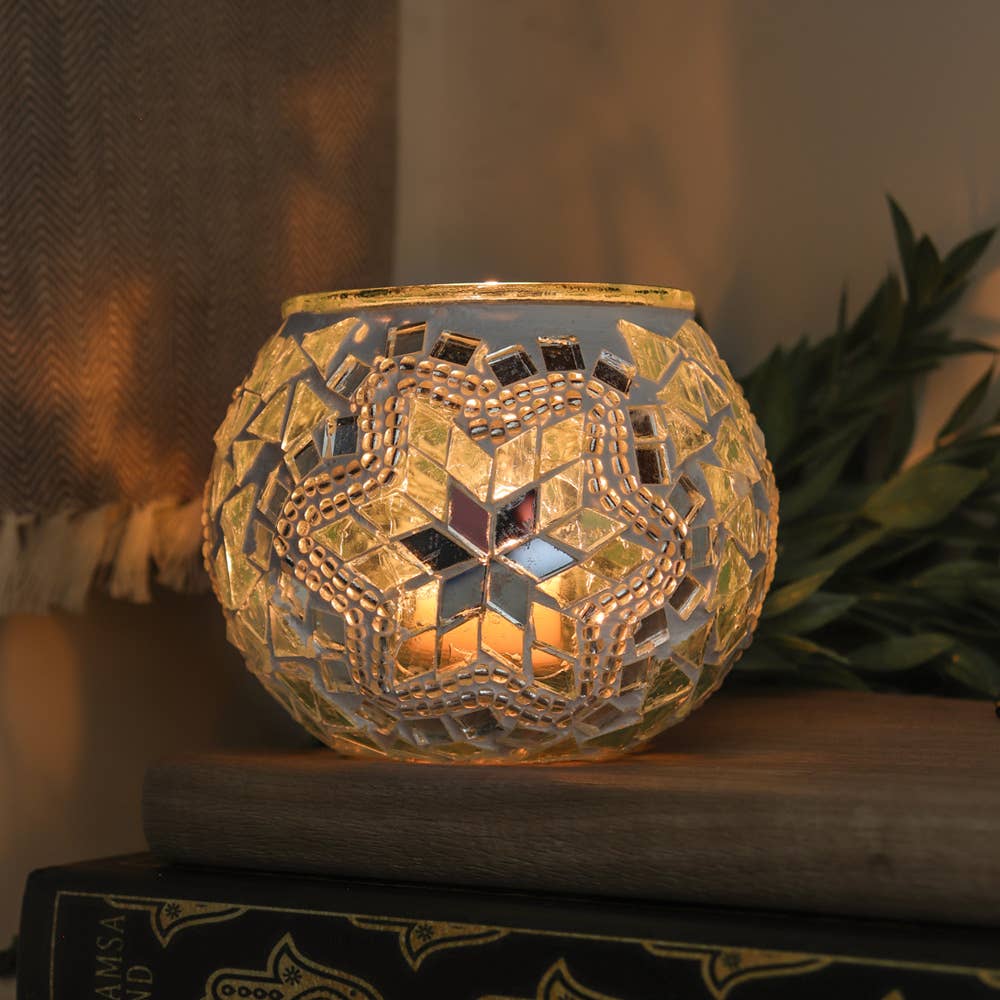 Mosaic Handmade Candle Holder (Wedding White)