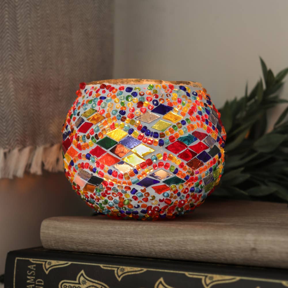 Mosaic Handmade Candle Holder (Multicolor Waves)