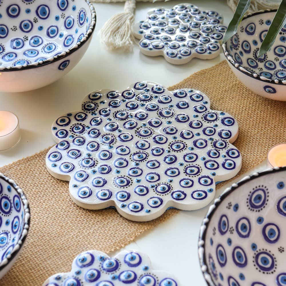 Hand Painted Evil Eye Ceramic Large Coaster