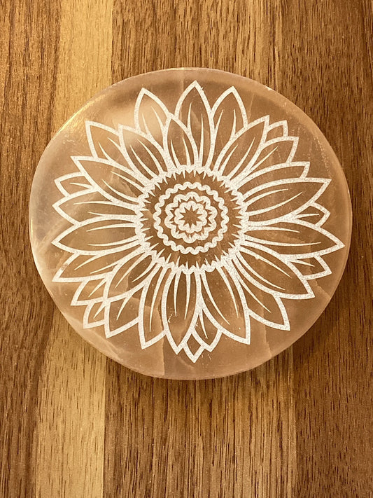 Etched Light Peach Selenite Sunflower