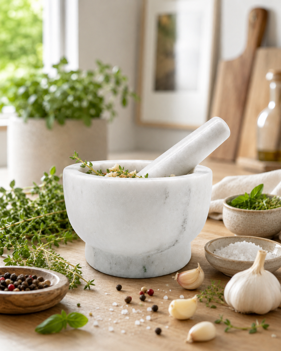 Marble Mortar Pestle 7"