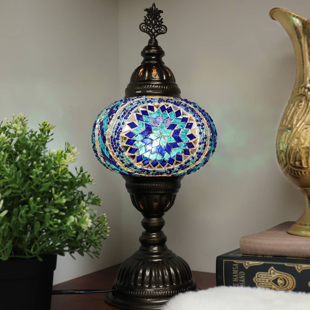 Table Lamp with Handmade Blue Mosaic Glass