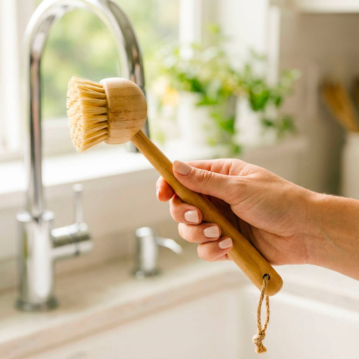 Bamboo Kitchen Dish Scrubber With Handle