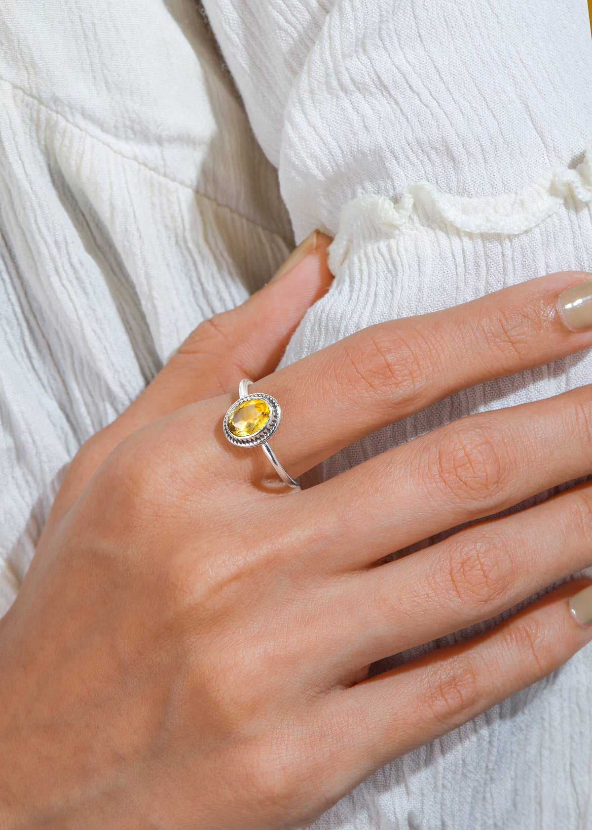 Solar Bloom Textured Halo Citrine Ring