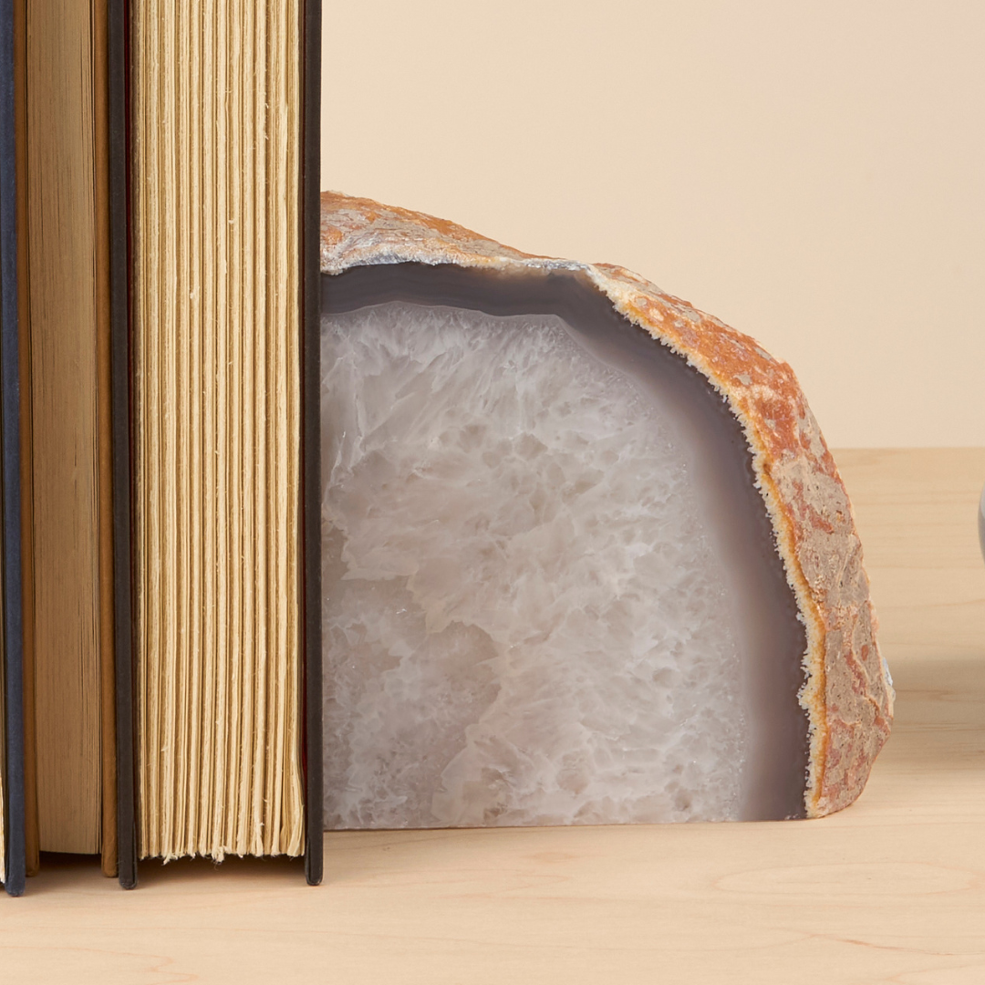 Satin Crystal Agate Bookends