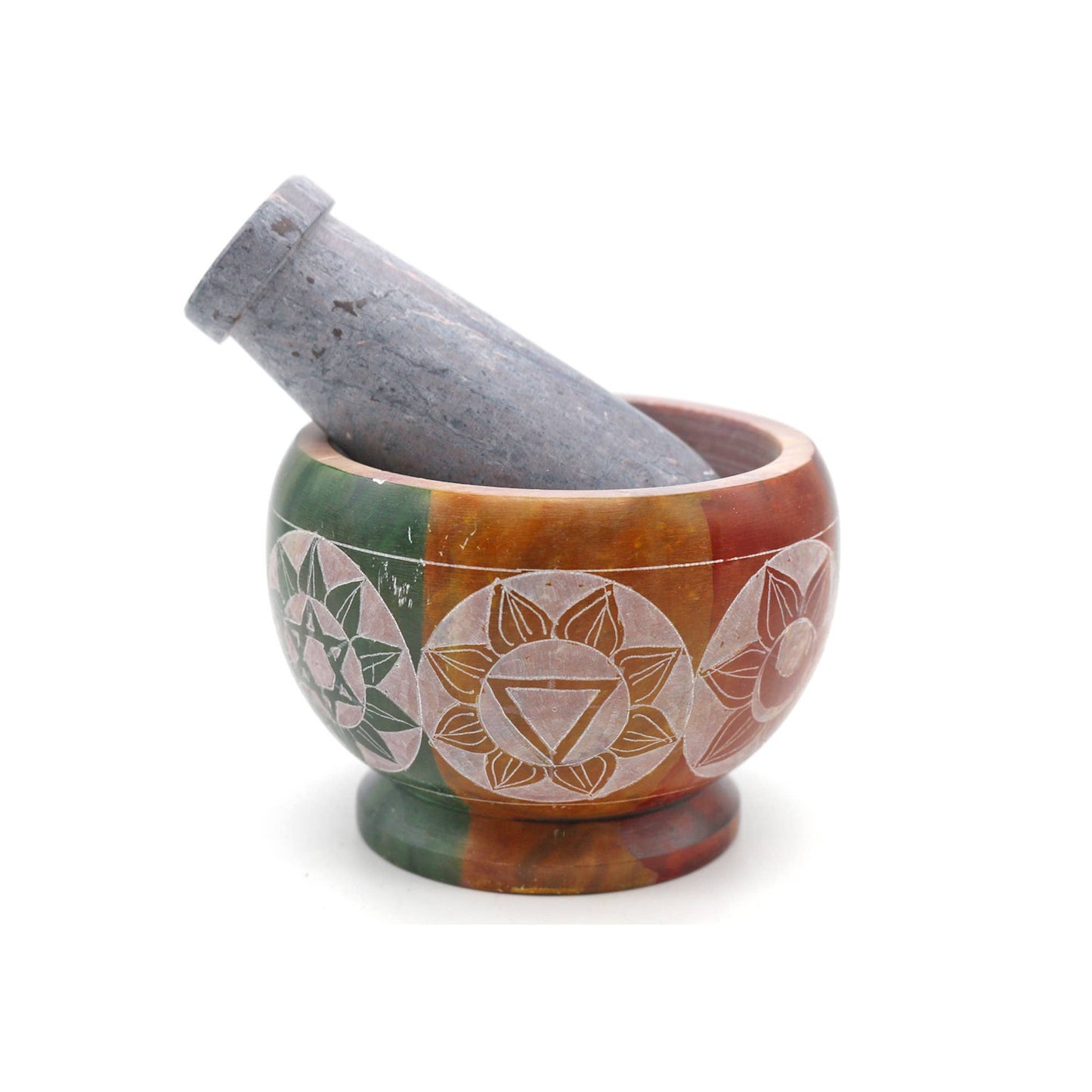 Soapstone Mortar & Pestle - Multicolor 7 Chakra