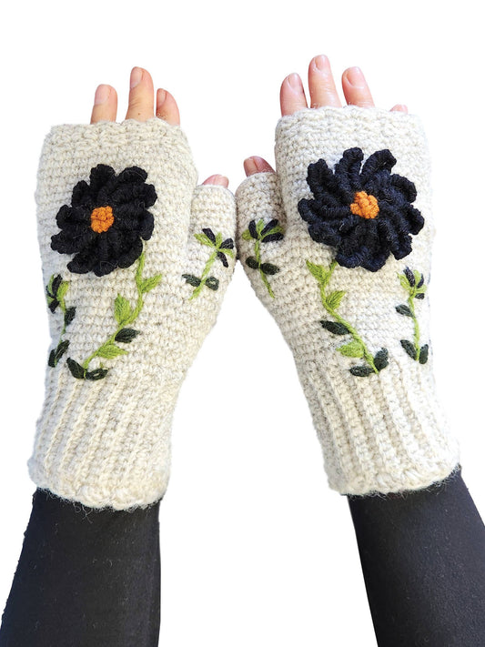 Handmade Crochet Fingerless Floral Gloves