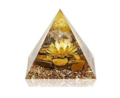 Tiger Eye Lotus Orgonite Crystal Pyramid