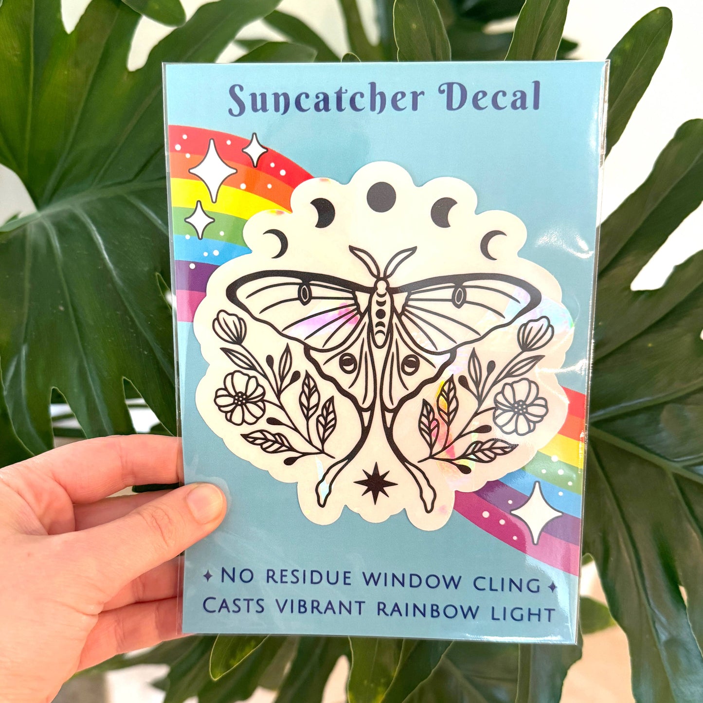 Luna Moth Suncatcher Sticker | Rainbow Window Decal
