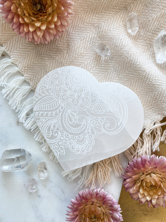 Henna Heart Selenite Crystal Charging Plate