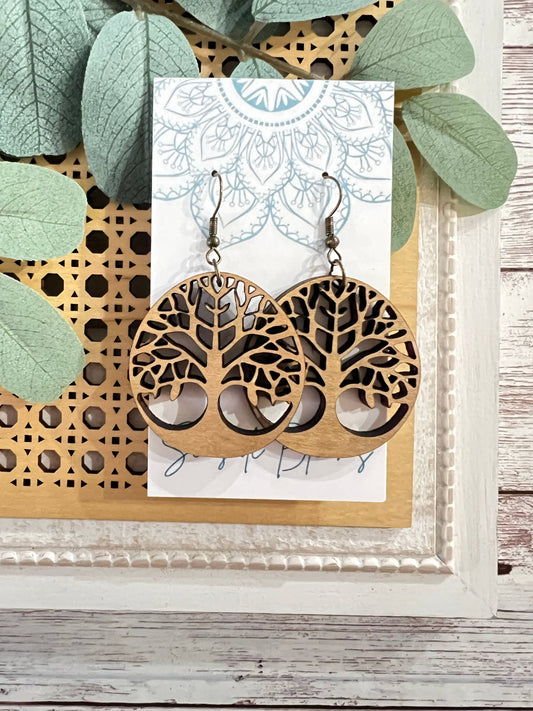 Tree of Life Maple Wood Earrings