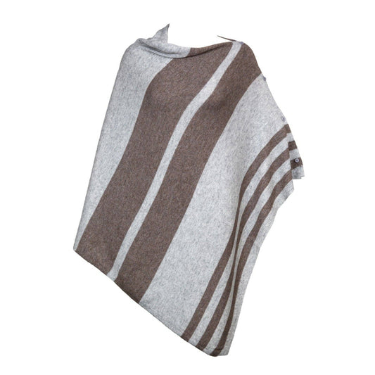Bold Stripe Side Neck with Buttons Poncho