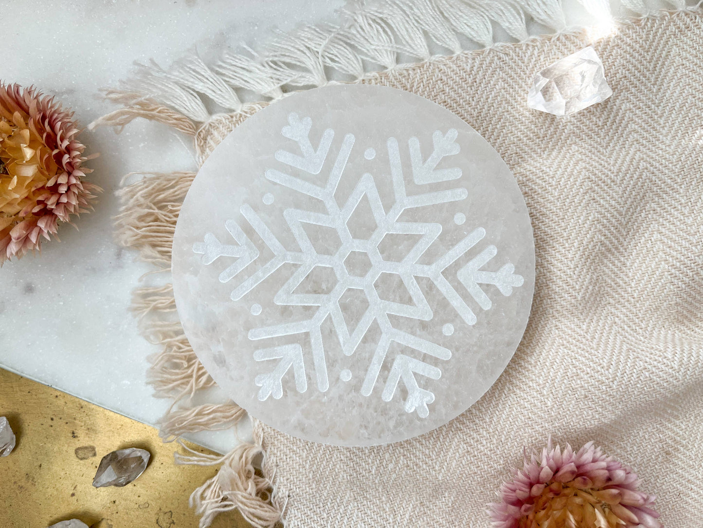 "Snowflake" Selenite Crystal Charging Plate