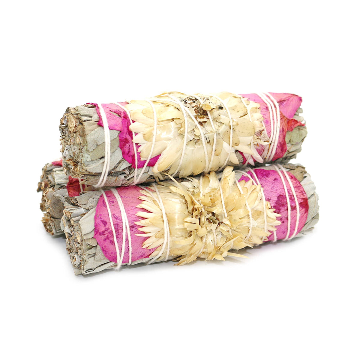 White Sage Stick, Statice & Rose